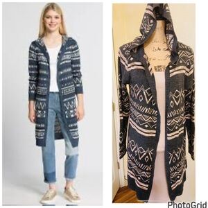 Aztec Patterned Hooded Cardigan